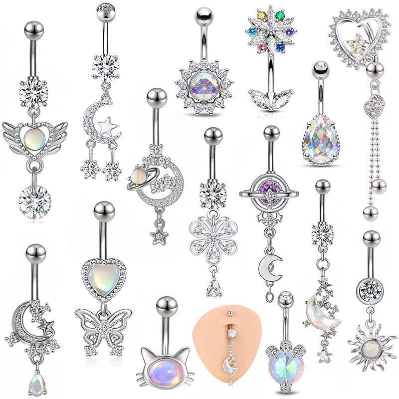 Body Jewelry Belly Button Rings - Renkli Y2K Paslanmaz Çelik Zirkon Gezegen