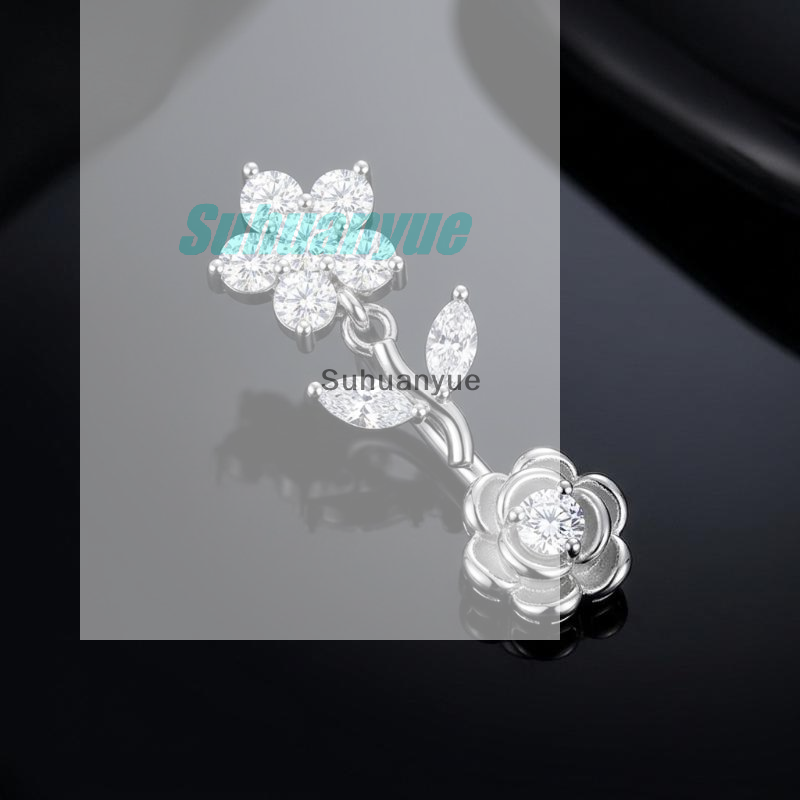 Body Jewelry Belly Button Rings - Çiçek göbek deliği halkası parlak kübik